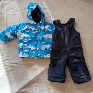Columbia Blue Patterned Jacket and Dark Overalls Set